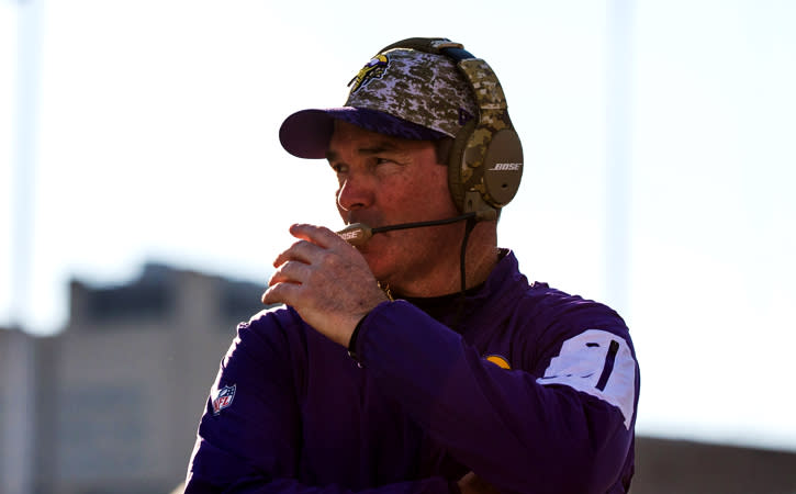 Minnesota Vikings head coach, Mike Zimmer, looks on during the fourth quarter against the St. Louis Rams.