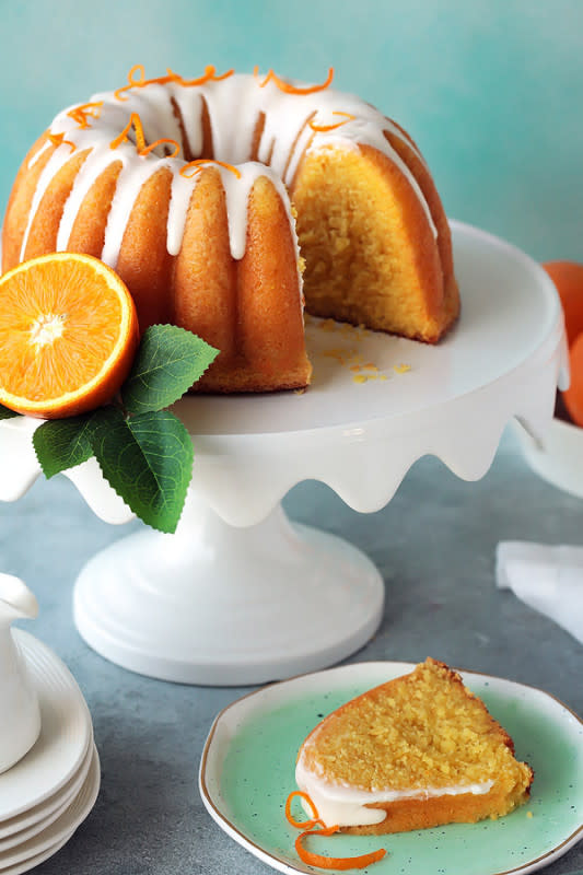 <p>Soft and fluffy orange cake with a tender crumb, melt-in-the-mouth texture and bright orange flavor. Leave it plain for a simple, everyday snack or drizzle with cream cheese glaze to turn it into dessert.</p><p><strong>Get the recipe: <a href="https://cleobuttera.com/cakes/perfected-everyday-orange-cake/" rel="nofollow noopener" target="_blank" data-ylk="slk:Orange Bundt Cake;elm:context_link;itc:0;sec:content-canvas" class="link rapid-noclick-resp"><em>Orange Bundt Cake</em></a></strong></p>