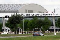 A Garland Police outside of the Curtis Culwell Center