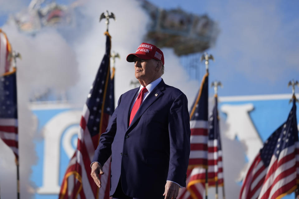 Republican presidential candidate former President Donald Trump arrives to speak speak during a campaign rally in Wildwood, N.J., Saturday, May 11, 2024. (AP Photo/Matt Rourke)