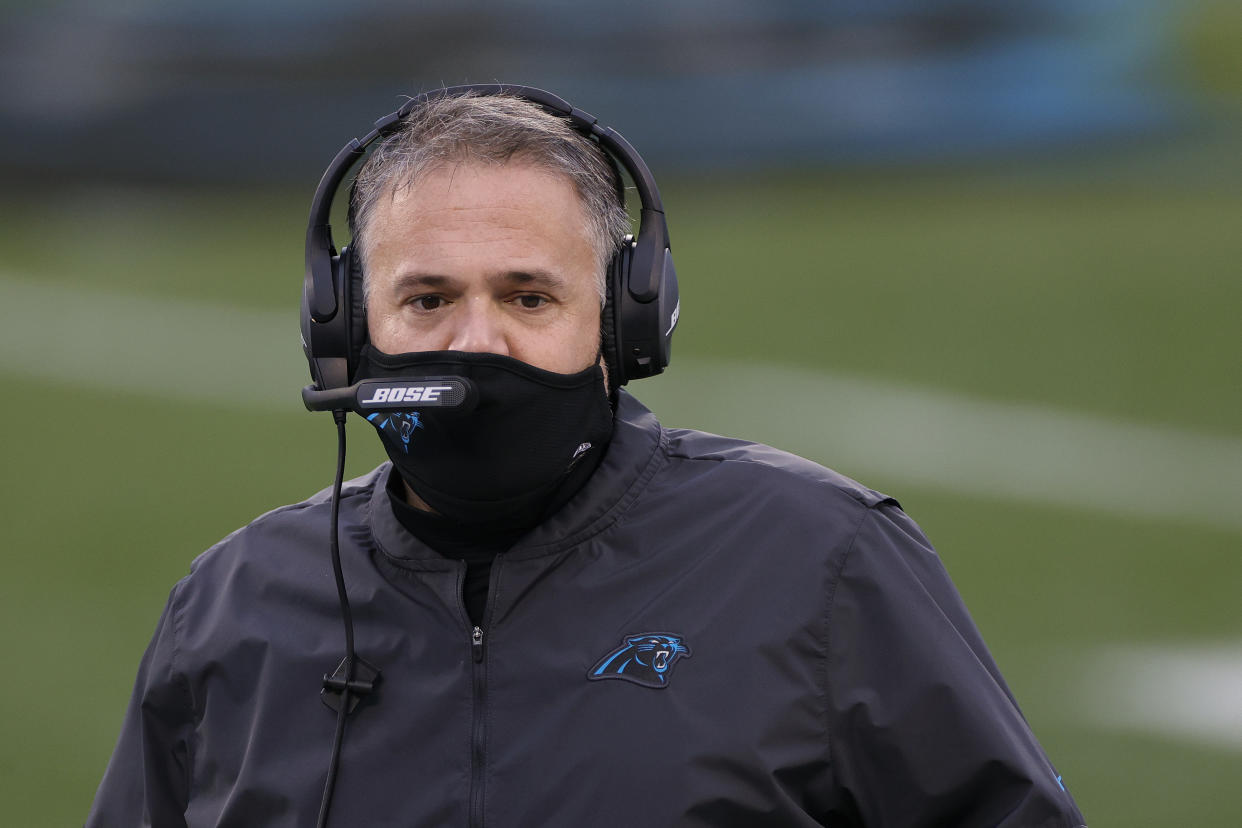 Carolina Panthers head coach Matt Rhule said he took a prospect off the team's 2020 NFL draft board following an elevator ride with him. (Photo by Jared C. Tilton/Getty Images)