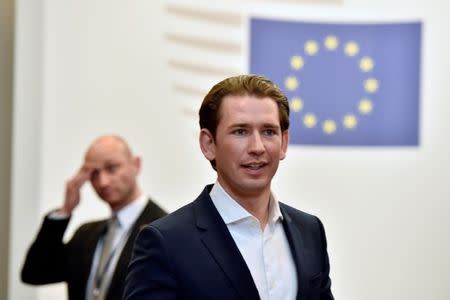 Austrian Chancellor Sebastian Kurz leaves a European Union leaders summit in Brussels, Belgium, June 29, 2018. REUTERS/Eric Vidal