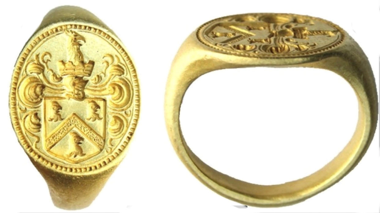 The gold ring, discovered by Paul Wood – believed to be linked to the Skynner family, which sold at auction for £10,000. (SWNS).