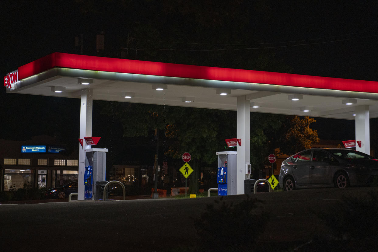 WASHINGTON, DC - JULY 28: An Exxon gasoline station remains open for customers July 28, 2022 in Washington, DC. Gasoline prices in the Washington, DC area have declined to $4.05 per gallon, nearly one dollar less than one month ago when prices were over $5.00 per gallon. 
(Photo by Robert Nickelsberg/Getty Images)