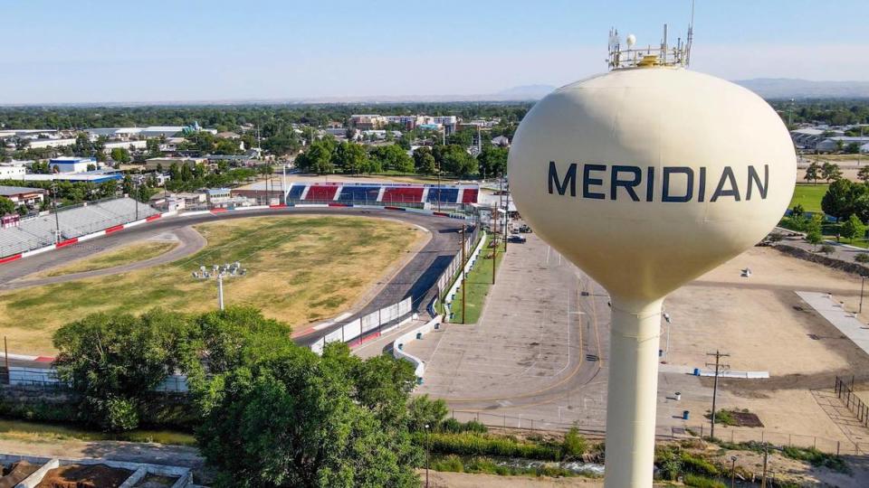 Meridan’s iconic watertower rises over Meridian Speedway just south of the downtown area. Darin Oswald/doswald@idahostatesman.com