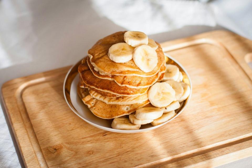 <p>If you're trying to stay healthy but craving pancakes, this will be your go-to: <a href="https://www.theseasonedmom.com/healthy-banana-pancakes/" rel="nofollow noopener" target="_blank" data-ylk="slk:three-ingredient banana pancakes;elm:context_link;itc:0;sec:content-canvas" class="link ">three-ingredient banana pancakes</a> made only with bananas, eggs, and cinnamon. They're super simple to put together and very satisfying. </p>