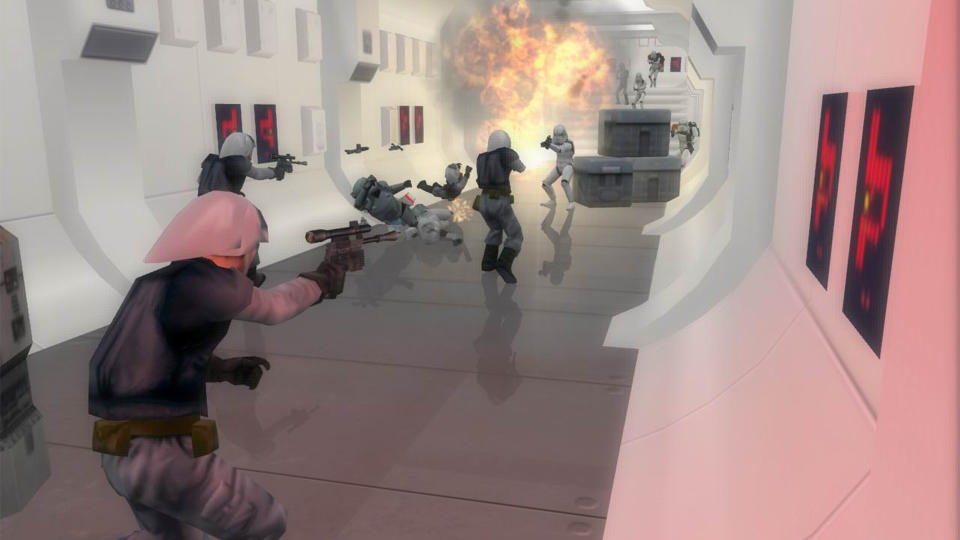 Star Wars Battlefront 2 2005 showing combat between troopers