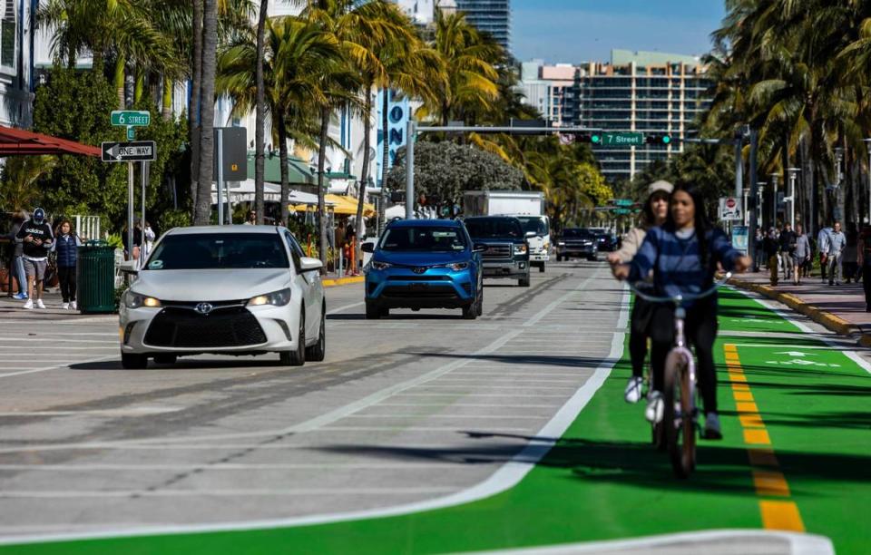 Miami Beach, Florida, January 24, 2022 - One lane of southbound traffic returned to South Beach’s Ocean Drive on Monday, Jan. 24, nearly two years after the city of Miami Beach closed the street to cars in the early months of the COVID-19 pandemic to expand outdoor dining and public recreation space.