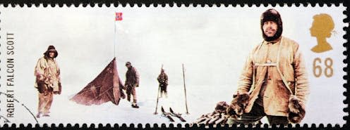 <span class="caption">Robert Falcon Scott led the Discovery Expedition.</span> <span class="attribution"><a class="link " href="https://www.shutterstock.com/image-photo/united-kingdom-circa-2003-stamp-printed-173141774" rel="nofollow noopener" target="_blank" data-ylk="slk:Sergey Goryachev/ Shutterstock;elm:context_link;itc:0;sec:content-canvas">Sergey Goryachev/ Shutterstock</a></span>