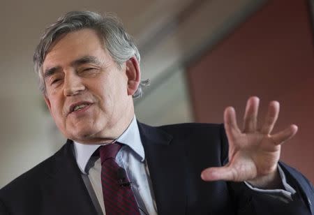 Britain's former Prime Minister Gordon Brown delivers a speech on the Labour Party's leadership election in London, Britain August 16, 2015. REUTERS/Neil Hall