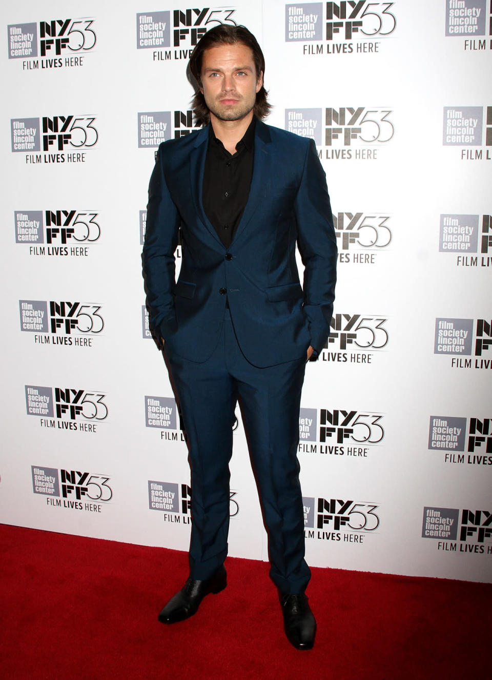 Sebastian Stan in an electric blue suit at the premiere of “The Martian” during the 53rd New York Film Festival at Alice Tully Hall.