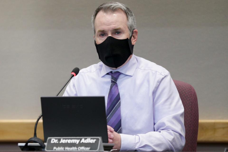 Dr. Jeremy Adler, Tippecanoe County’s health officer, speaks during a press conference at the Tippecanoe County Office Building, Wednesday, Dec. 8, 2021 in Lafayette.