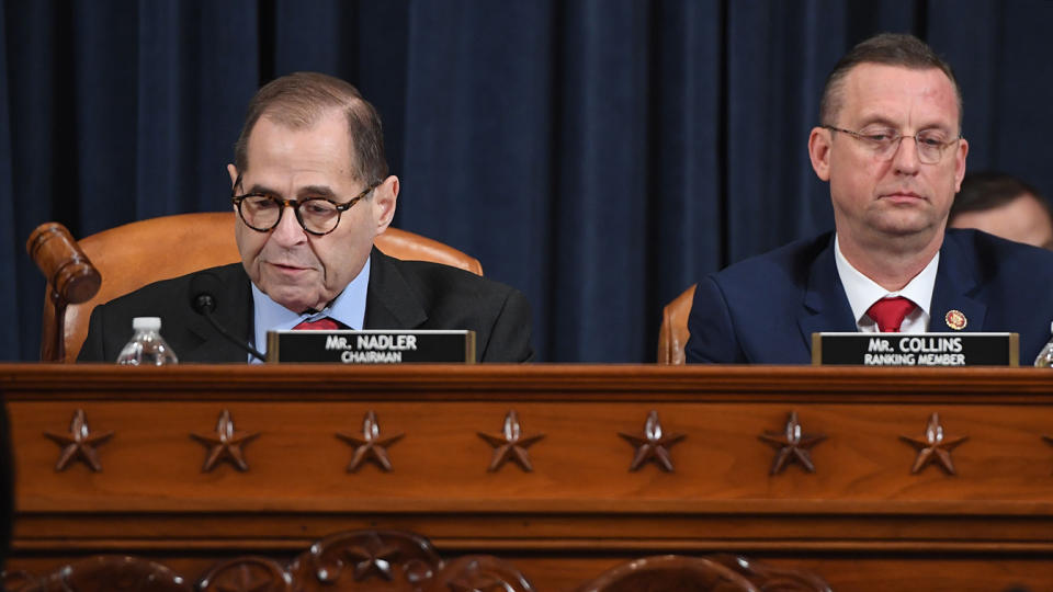 Chairman and Democratic Representative Jerry Nadler (L) with Ranking Member and Republican Representative Doug Collins open the House Judiciary Committee's vote on House Resolution 755, Articles of Impeachment Against President Donald Trump, on Capitol Hill in Washington, DC, on December 13, 2019. (Photo: Saul Loeb/AFP via Getty Images)