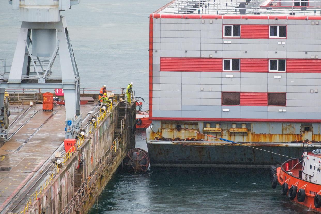 The barge will eventually be docked at Portland Port in Dorset. (PA)