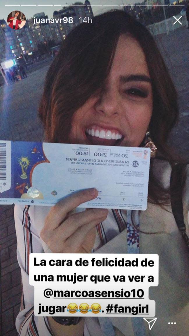 La hermana de James Rodríguez compartió estas imágenes al ver a Marco Asensio <a href="https://www.instagram.com/juanavr98/?utm_source=ig_embed" rel="nofollow noopener" target="_blank" data-ylk="slk:Foto: Juana Valentina/Instagram;elm:context_link;itc:0;sec:content-canvas" class="link ">Foto: Juana Valentina/Instagram</a>