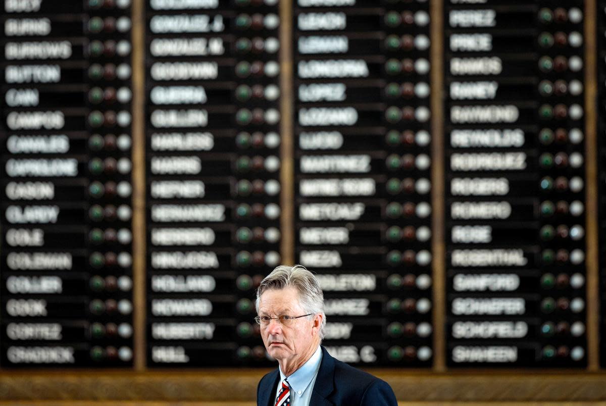 State Rep. Glenn Rogers, R-Graford, walks to his desk on the House floor prior the gaveling in of the second special session of 2021 on Saturday, August 7.