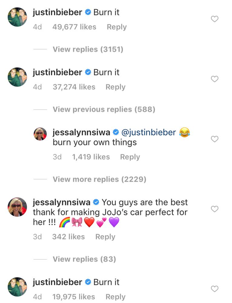 Justin Bieber Jokingly Reignites 'Burn It' Feud with Jojo Siwa