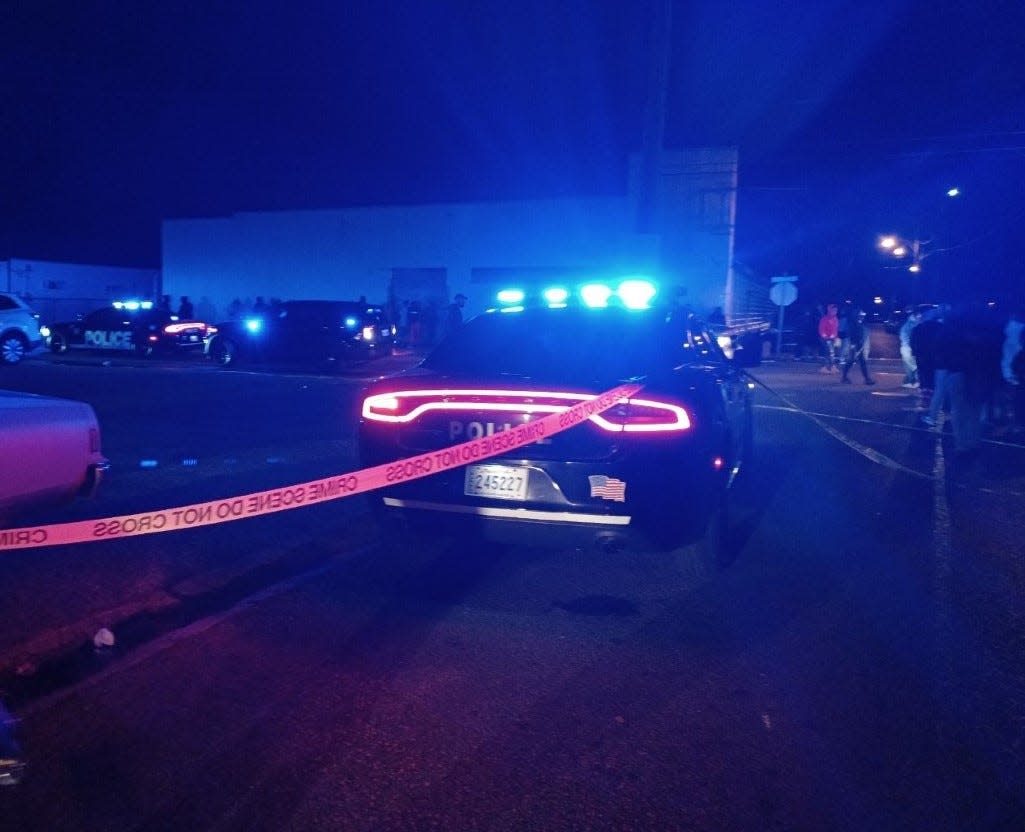 Authorities respond to an event hall in the 900 block of St. Charles Street Friday in Thibodaux after two people were fatally shot.