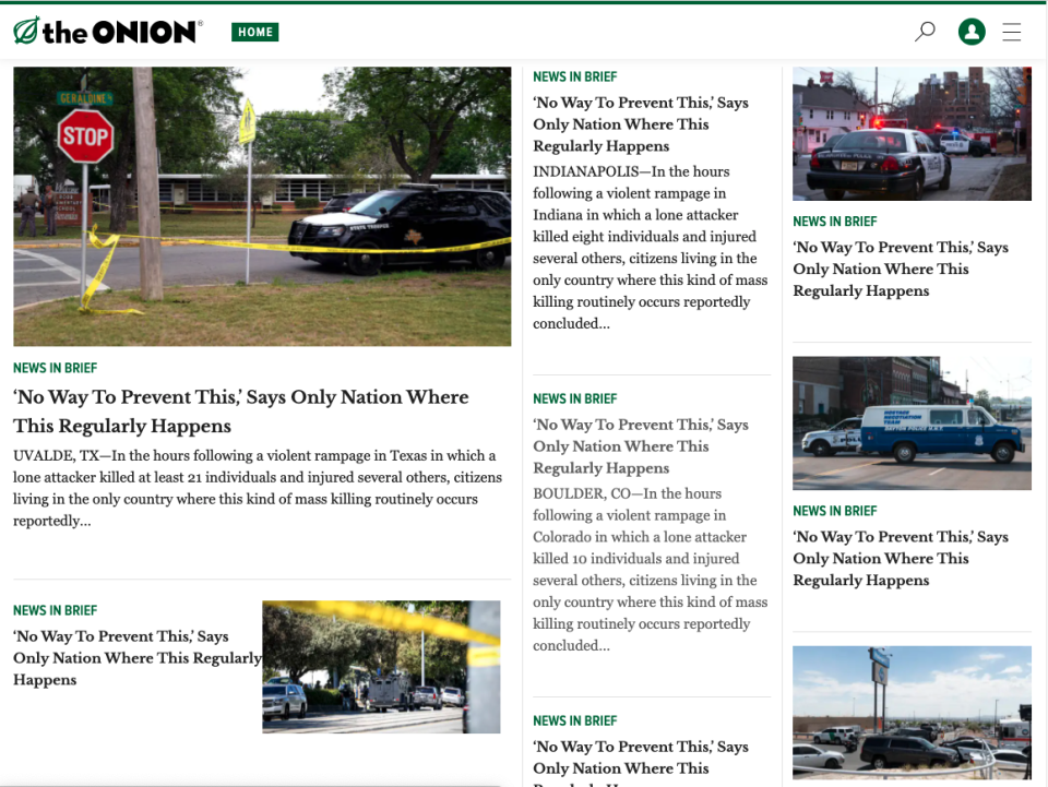 Photo of The Onion’s homepage on Wednesday.