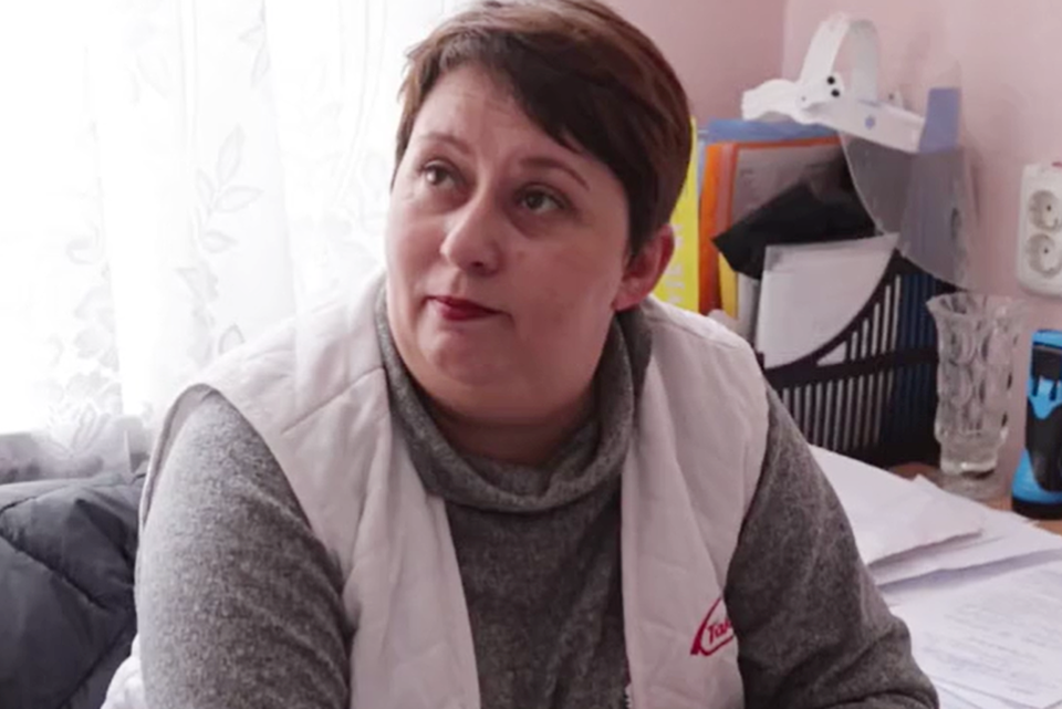 Dr. Olena Molchanova, a family doctor who is living in a makeshift shelter under her Bakhmut clinic. (Dean Taylor / NBC News)