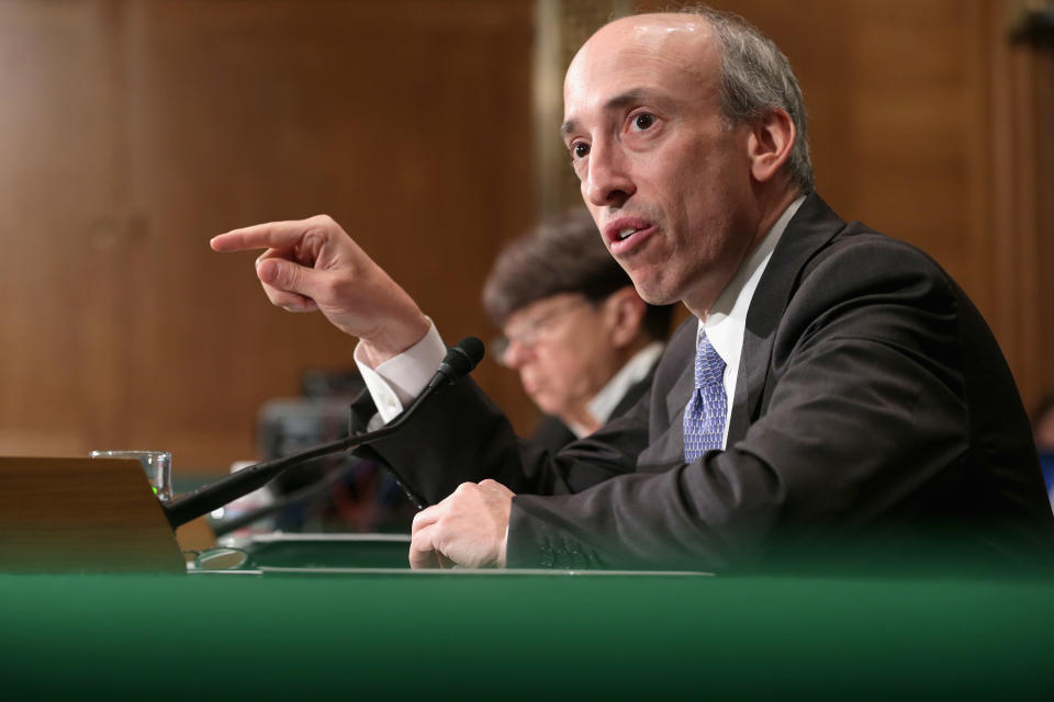 WASHINGTON, DC - JULY 30:  Commodity Futures Trading Commission Chairman Gary Gensler testifies before the Senate Banking, Housing and Urban Affairs Committee in the Dirksen Senate Office Building on Capitol Hill July 30, 2013 in Washington, DC. Gensler and Securities and Exchange Commission Chairman Mary Jo White testified and took questions from Senators during the hearing titled, 