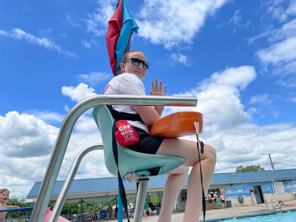 Lydia Wilson, 17, said she loves being a lifeguard because she gets to be outside at the Lions Club Karns Community Pool opening day Saturday, May 28, 2022.