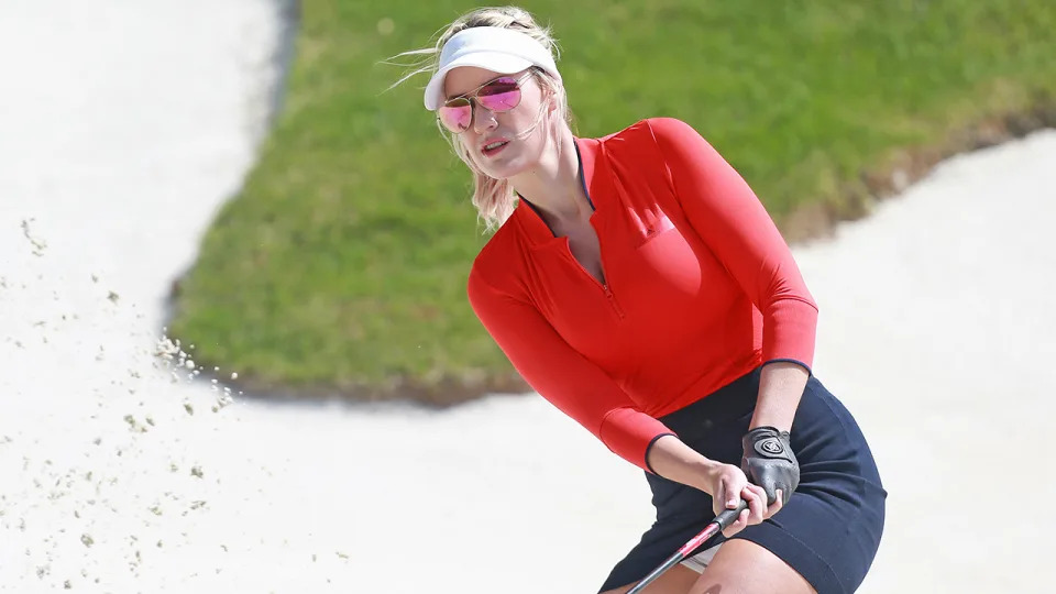 Paige Spiranac, pictured here playing at the Champions Bass Pro Shops Legends of Golf event in 2019.