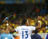 Carlo Costly of Honduras celebrates after scoring a goal during their 2014 World Cup Group E soccer match against Ecuador at the Baixada arena in Curitiba June 20, 2014. REUTERS/Stefano Rellandini (BRAZIL - Tags: SOCCER SPORT WORLD CUP TPX IMAGES OF THE DAY)
