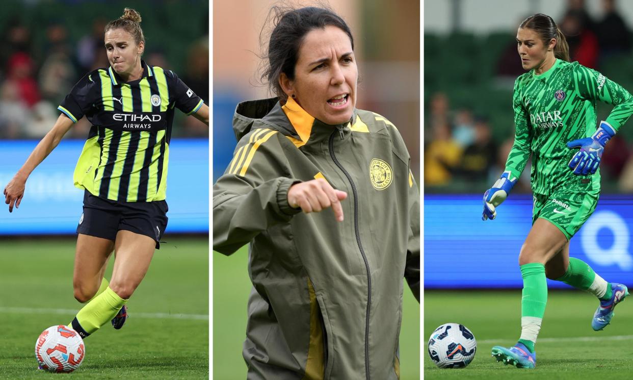 <span>(Left to right) Manchester City forward Vivianne Miedema, Leicester’s manager Amandine Miquel and PSG goalkeeper Mary Earps.</span><span>Composite: Guardian Picture Desk</span>