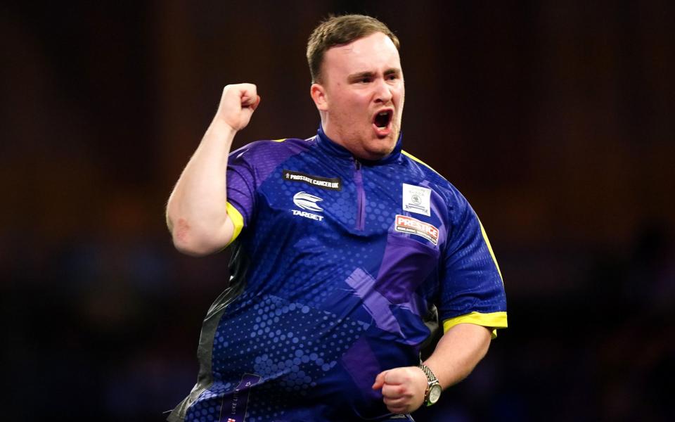 Luke Littler reacts during his match against Christian Kist (not pictured) on day six of the Paddy Power World Darts Championship at Alexandra Palace, London.  Photo date: Wednesday December 20, 2023