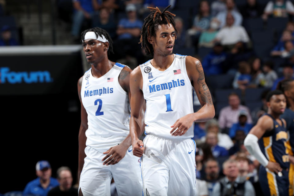 Memphis' Jalen Duren, left, and Emoni Bates have taken vastly different paths during their freshman season. (Joe Murphy/Getty Images)