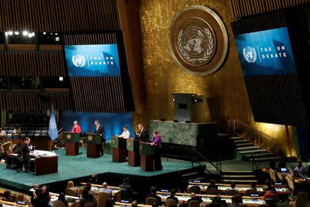 Candidates vying to be the next United Nations Secretary General debate in the U.N. General Assembly at U.N. headquarters in Manhattan, New York, U.S., July 12, 2016. REUTERS/Mike Segar