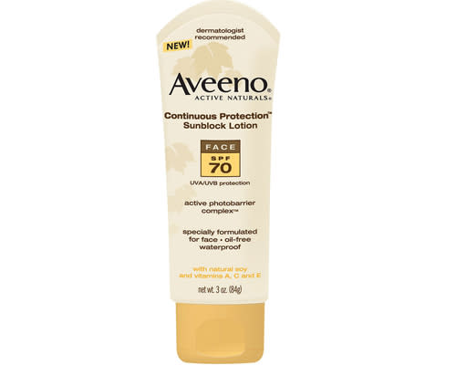 <b><a href="http://www.amazon.co.uk/Aveeno-Naturals-Continuous-Protection-Sunblock/dp/B0019214KS" rel="nofollow noopener" target="_blank" data-ylk="slk:Aveeno Continuous Protection Sunblock Lotion SPF 70, £21.35;elm:context_link;itc:0;sec:content-canvas" class="link ">Aveeno Continuous Protection Sunblock Lotion SPF 70, £21.35</a></b><br>There might not be much sun, but it’s still important to wear sun block every day, particularly if you cycle or do any other outdoor activities. It also acts as a wind and weather protector, which is far more appropriate for this time of year! For your face, stick to factor 50.