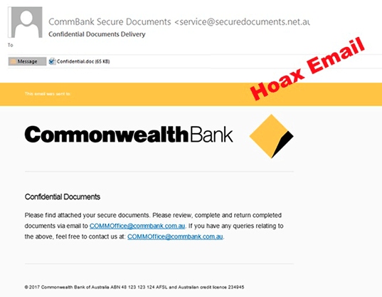 An example of fake Commonwealth Bank emails. Source: Commonwealth Bank
