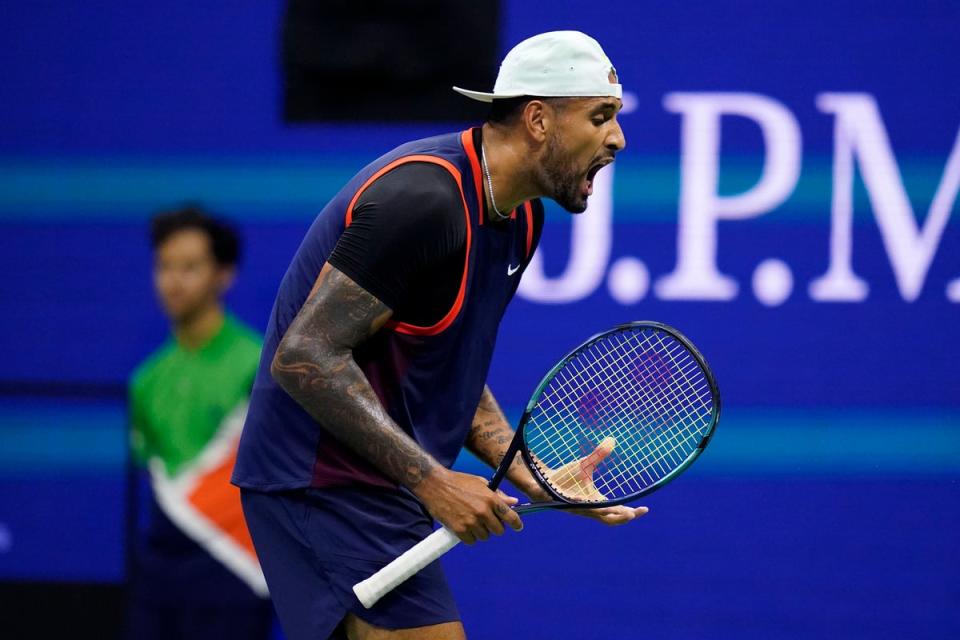 Nick Kyrgios shows his frustration during his loss to Karen Khachanov (Charles Krupa/AP) (AP)