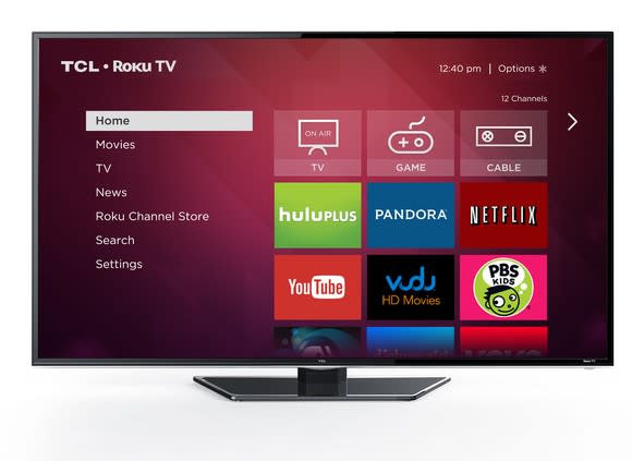 A TCL TV running the Roku app.