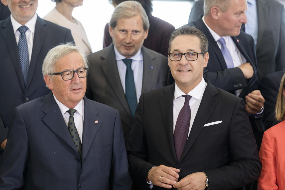 Austrian vice-chancellor Heinz-Christian Strache with European Commission president Jean-Claude Juncker in June (Getty)