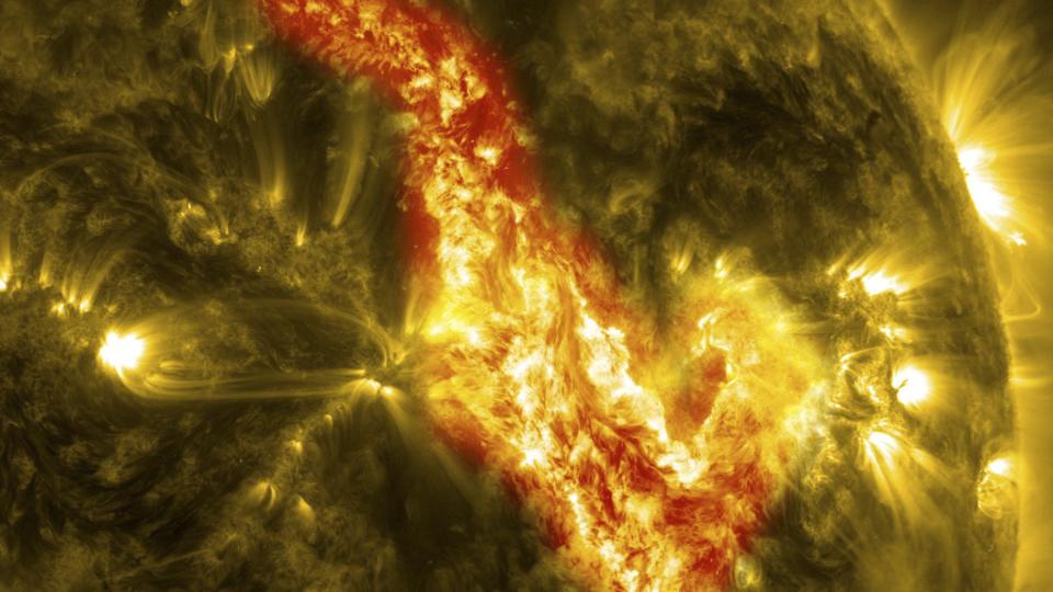 NASA's SDO image of magnetic filament of solar material eruption