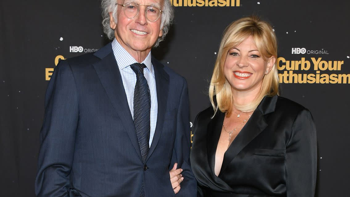 Larry David and Ashley Underwood attend the premiere of HBO's "Curb Your Enthusiasm" at Paramount Pictures Studios on October 19, 2021 in Los Angeles, California.