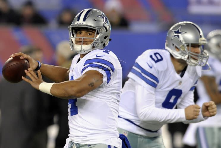 Dak Prescott had two interceptions in a loss to the Giants last week. (AP)