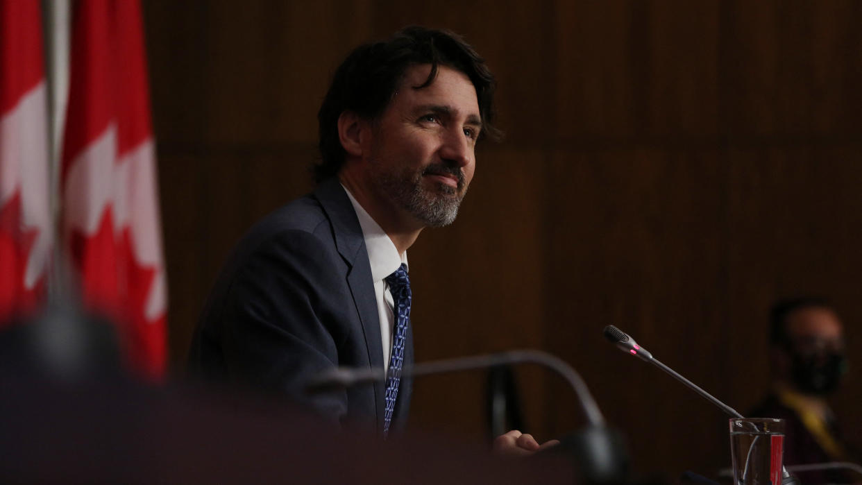 Canadian Prime Minister Justin Trudeau speaks during a news conference April 16, 2021 in Ottawa, Canada. (Photo by Dave Chan / AFP) (Photo by DAVE CHAN/AFP via Getty Images)