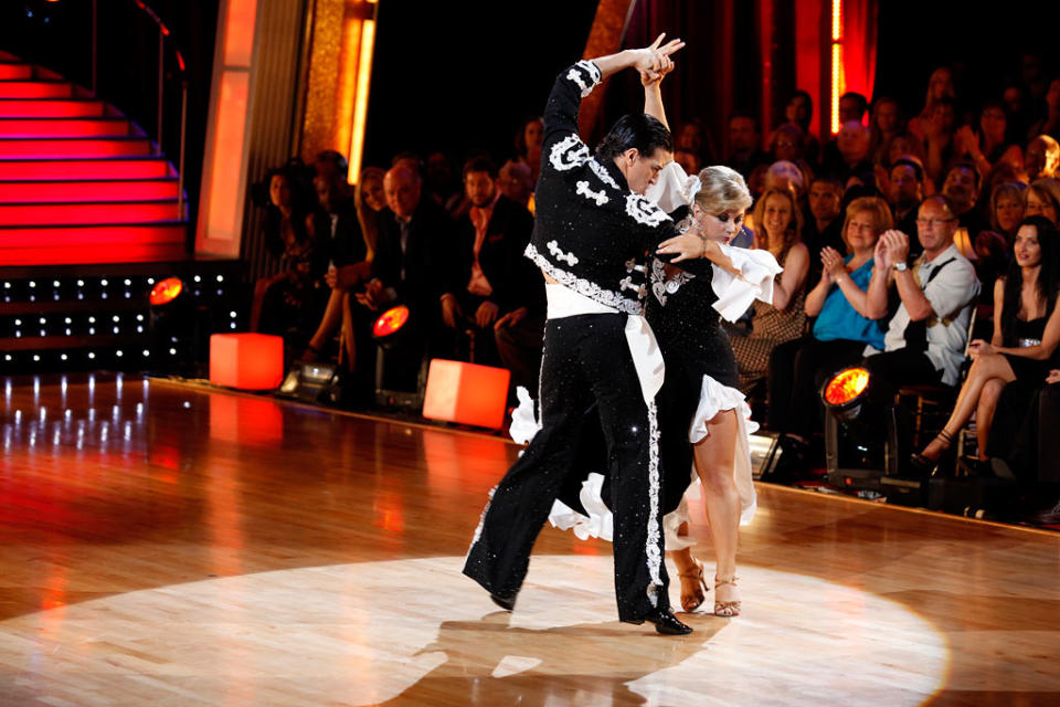 Shawn Johnson and Mark Ballas perform the Paso Doble to "So What" by Pink on "Dancing with the Stars."