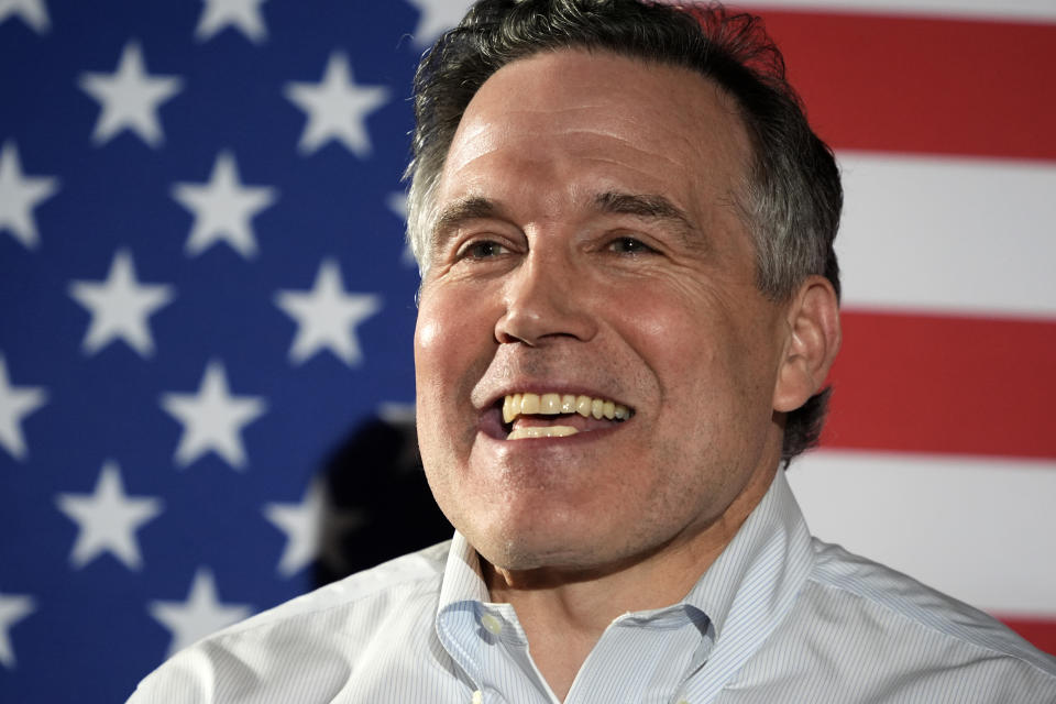 Republican David McCormick, making his second bid for a Pennsylvania U.S. Senate seat, addresses supporters at his election night watch party in Pittsburgh, April 23, 2024. (AP Photo/Gene J. Puskar)