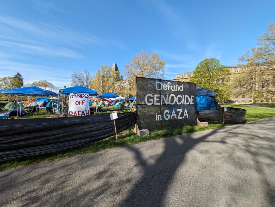 Cornell University divestment protesters set up this encampment on the University's Arts Quad on April 25.