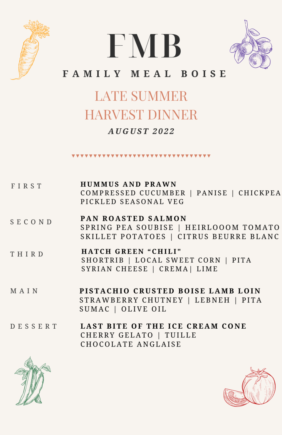 Family Meal Boise, hosted by Jonathon Merrick, will host its second pop-up dinner on Aug. 21. The theme is a “Late Summer Harvest Dinner.”