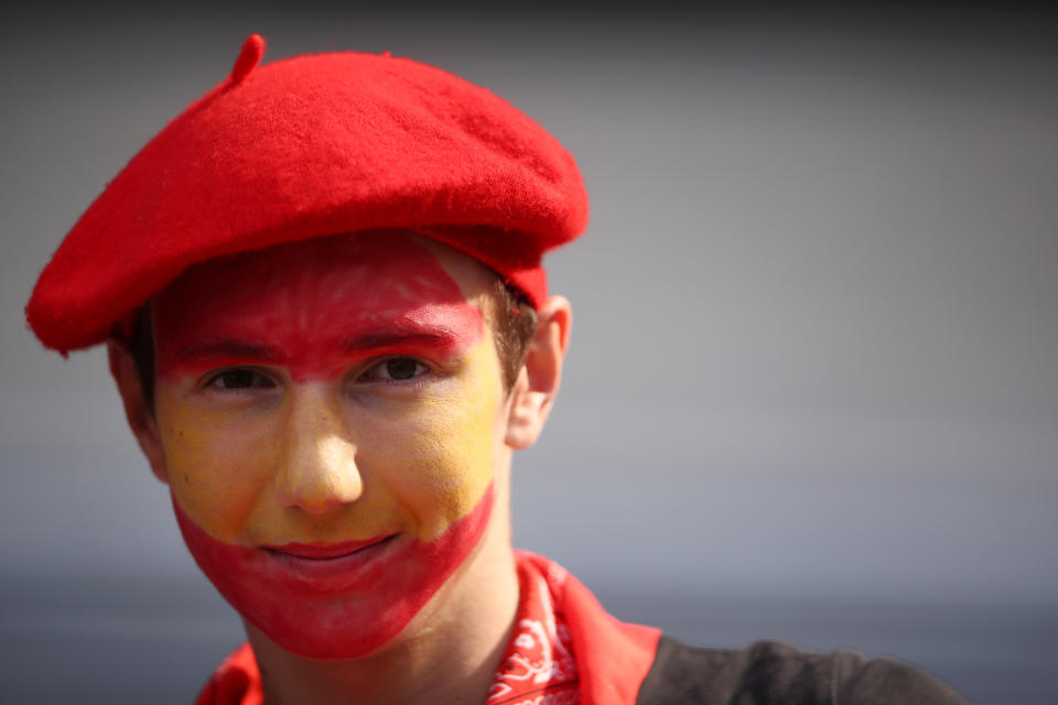 A Spain fan looks on prior to the 2019 FIFA Women's World Cup France group B match between China PR and Spain at Stade Oceane on June 17, 2019 in Le Havre, France. (Photo by Alex Grimm/Getty Images)