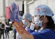 LONDON, UNITED KINGDOM- SEPTEMBER 12: NHS workers attend the 'March for Pay' Demonstration in London, United Kingdom on September 12, 2020. (Photo by Hasan Esen/Anadolu Agency via Getty Images)