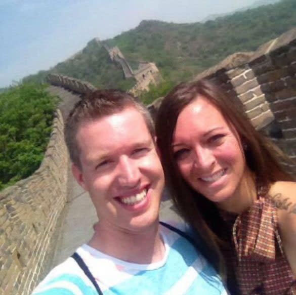 Mark and Tiffany pose for a selfie on the Great Wall of China. The couple has already seen a lot of the world and is excited for new horizons. Mark Baker