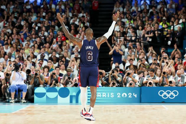 LeBron James in a quarterfinal against Brazil at the Paris Olympics.