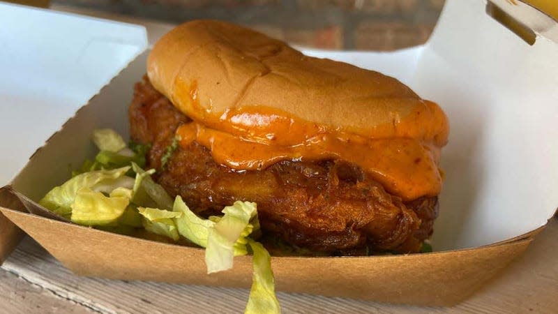 Fried chicken sandwich in box